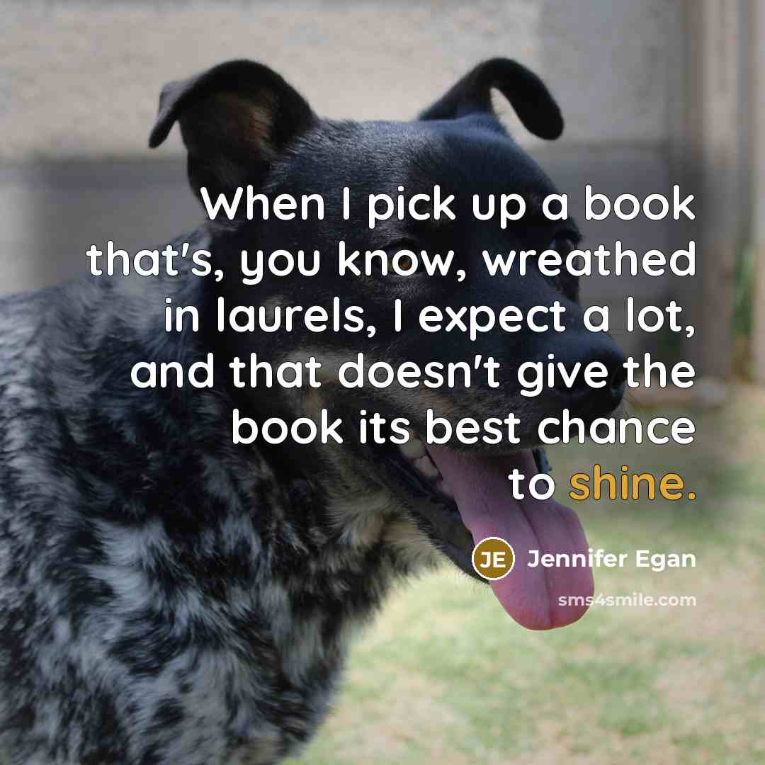“When I pick up a book that's, you know, wreathed in laurels, I expect a lot, and that doesn't give the book its best chance to shine.” quote by Jennifer Egan