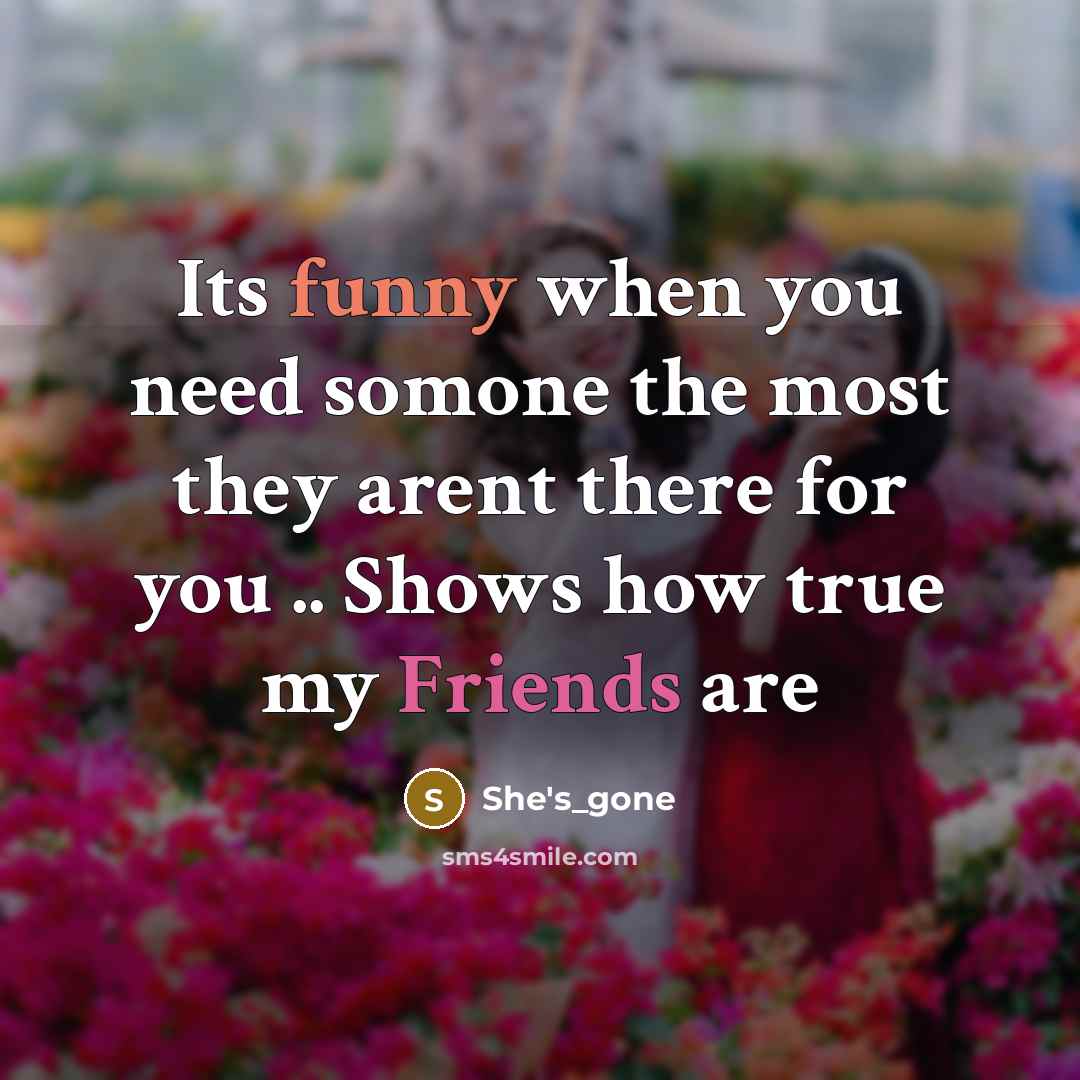 “Its funny when you need somone the most they arent there for you .. Shows how true my Friends are” quote by She's_gone