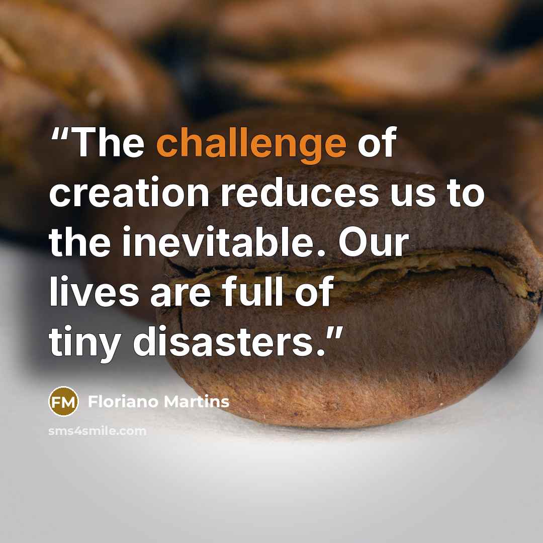 “The challenge of creation reduces us to the inevitable. Our lives are full of tiny disasters.” quote by Floriano Martins