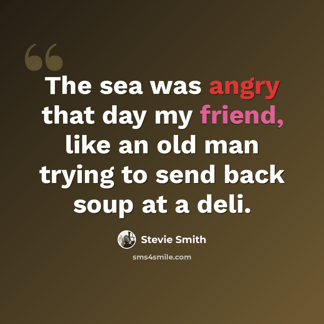 “The sea was angry that day my friend, like an old man trying to send back soup at a deli.” quote by Stevie Smith
