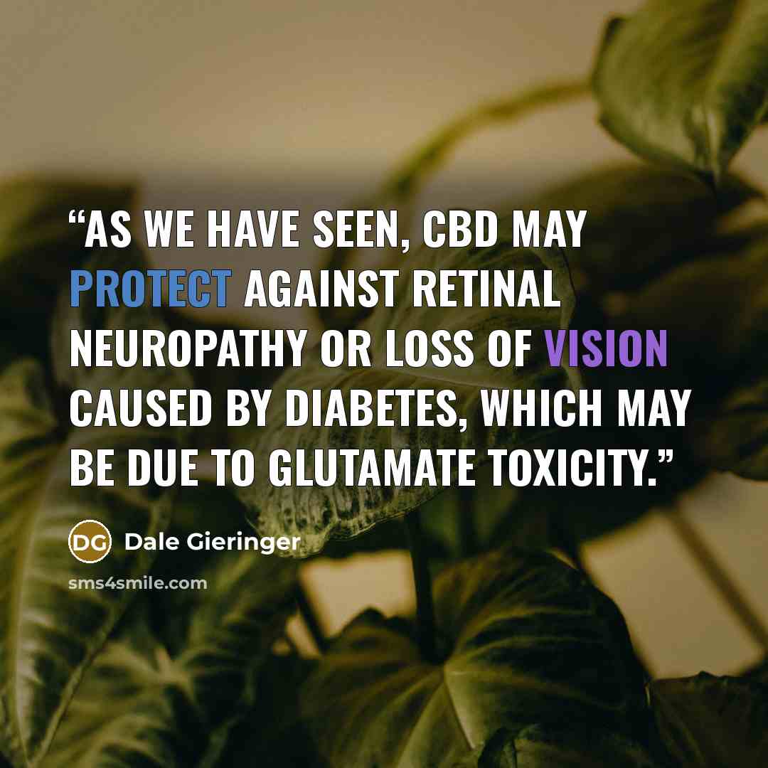 “As we have seen, CBD may protect against retinal neuropathy or loss of vision caused by diabetes, which may be due to glutamate toxicity.” quote by Dale Gieringer