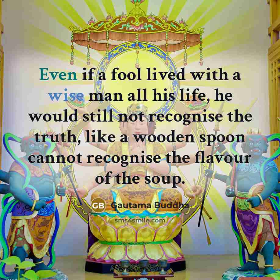 “Even if a fool lived with a wise man all his life, he would still not recognise the truth, like a wooden spoon cannot recognise the flavour of the soup.” quote by Gautama Buddha