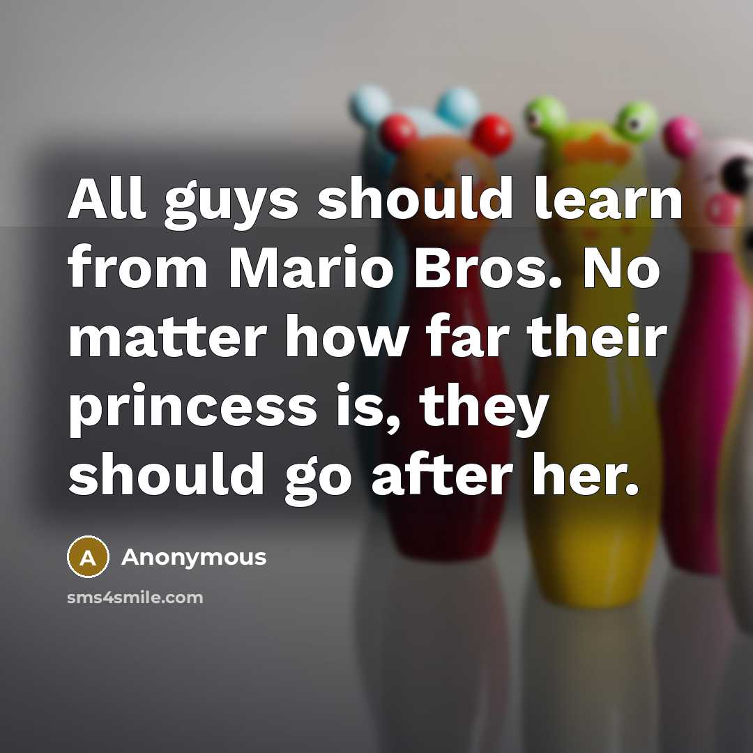 “All guys should learn from Mario Bros. No matter how far their princess is, they should go after her.” quote by Anonymous