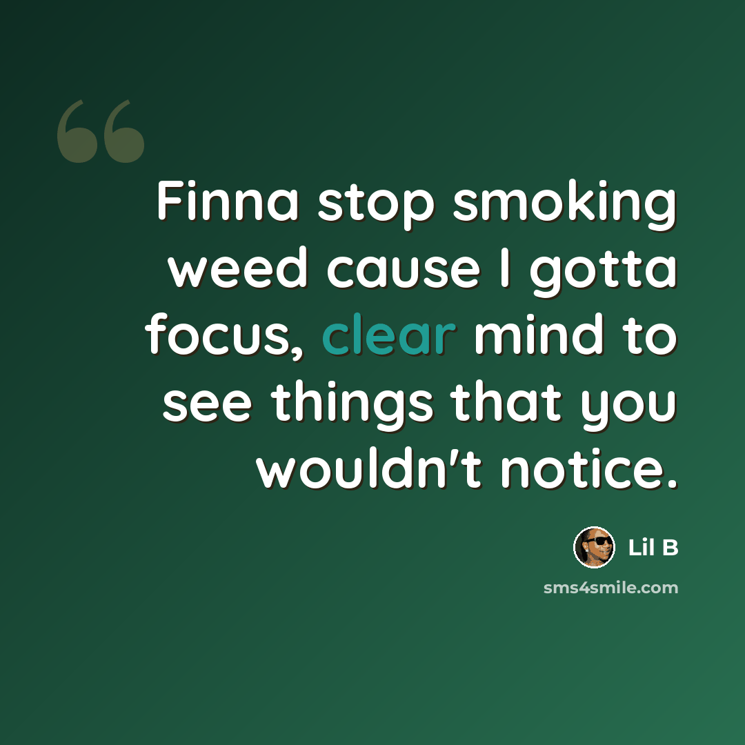 “Finna stop smoking weed cause I gotta focus, clear mind to see things that you wouldn't notice.” quote by Lil B