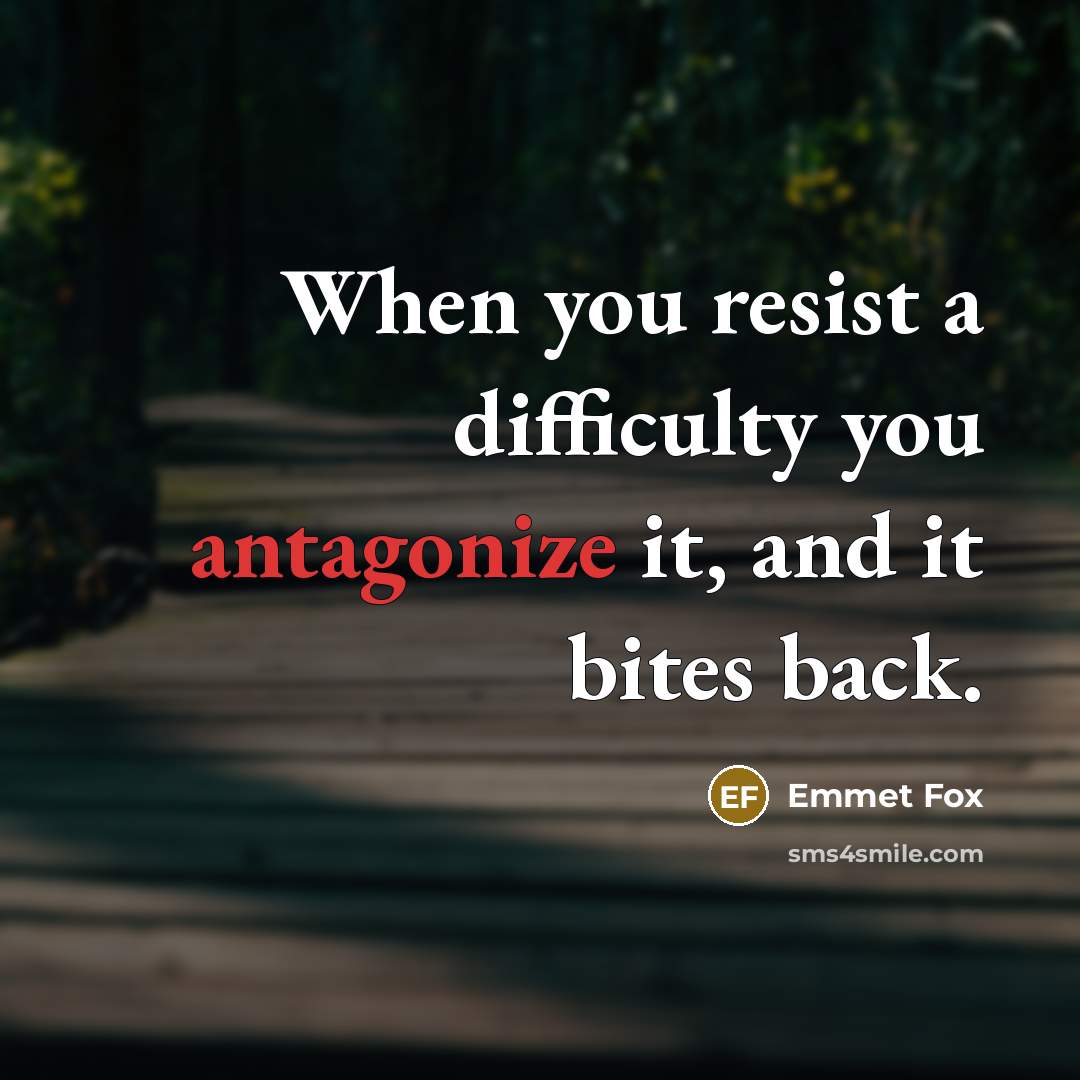 “When you resist a difficulty you antagonize it, and it bites back.” quote by Emmet Fox