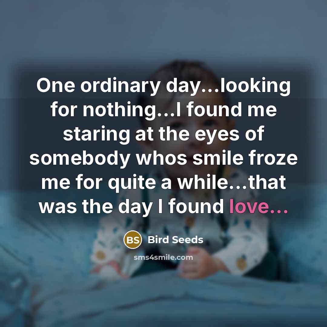 “One ordinary day...looking for nothing...I found me staring at the eyes of somebody whos smile froze me for quite a while...that was the day I found love...” quote by Bird Seeds