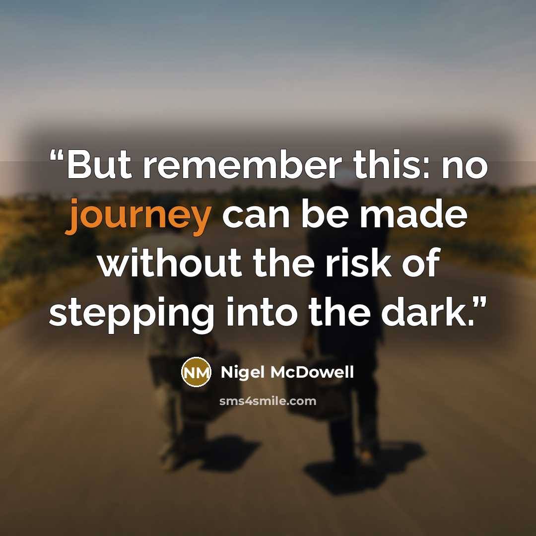 “But remember this: no journey can be made without the risk of stepping into the dark.” quote by Nigel McDowell