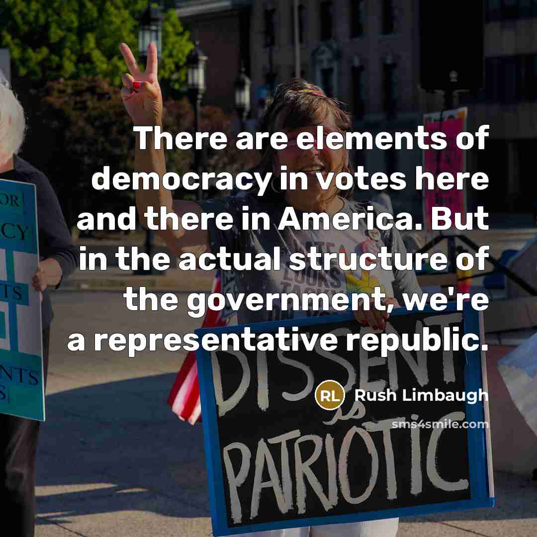 “There are elements of democracy in votes here and there in America. But in the actual structure of the government, we're a representative republic.” quote by Rush Limbaugh