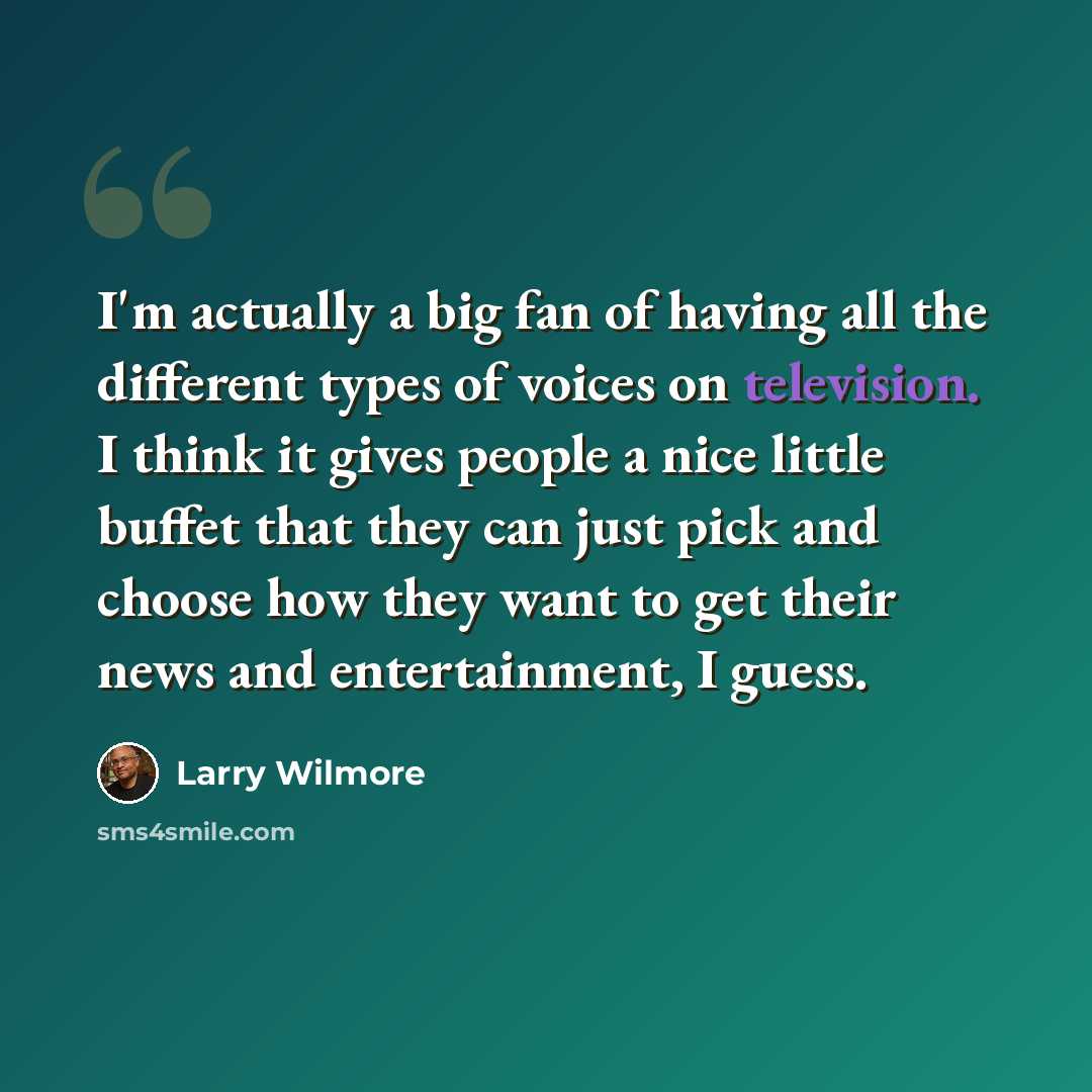“I'm actually a big fan of having all the different types of voices on television. I think it gives people a nice little buffet that they can just pick and choose how they want to get their news and entertainment, I guess.” quote by Larry Wilmore