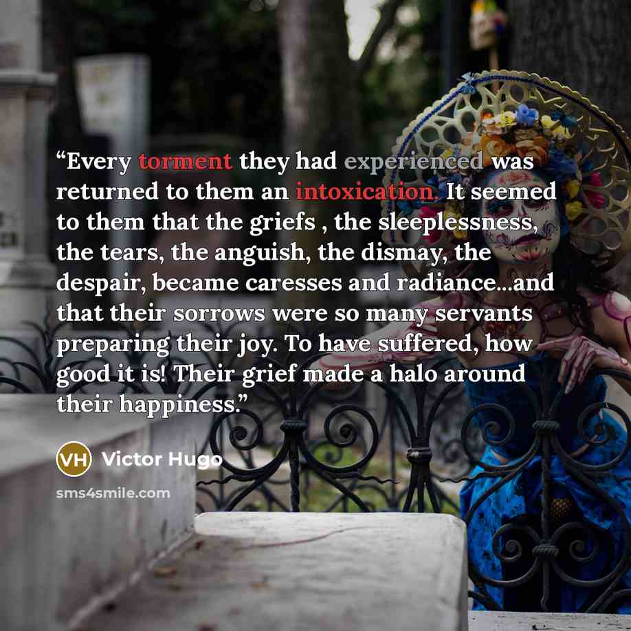 “Every torment they had experienced was returned to them an intoxication. It seemed to them that the griefs , the sleeplessness, the tears, the anguish, the dismay, the despair, became caresses and radiance...and that their sorrows were so many servants preparing their joy. To have suffered, how…” quote by Victor Hugo