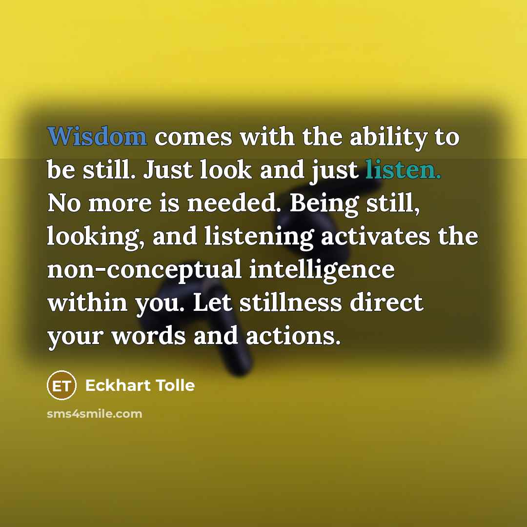 “Wisdom comes with the ability to be still. Just look and just listen. No more is needed. Being still, looking, and listening activates the non-conceptual intelligence within you. Let stillness direct your words and actions.” quote by Eckhart Tolle