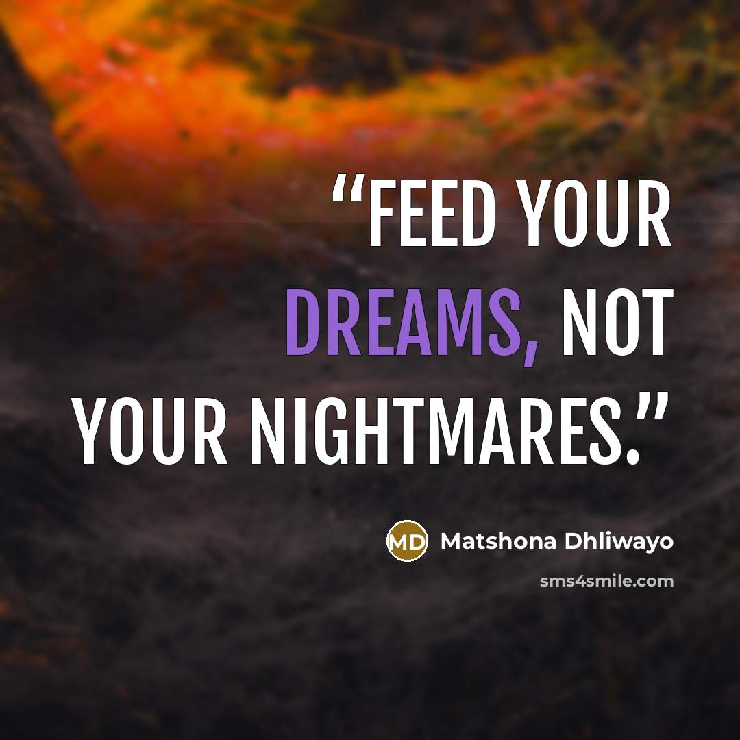 “Feed your dreams, not your nightmares.” quote by Matshona Dhliwayo