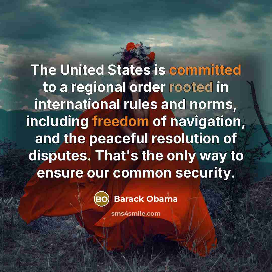 “The United States is committed to a regional order rooted in international rules and norms, including freedom of navigation, and the peaceful resolution of disputes. That's the only way to ensure our common security.” quote by Barack Obama