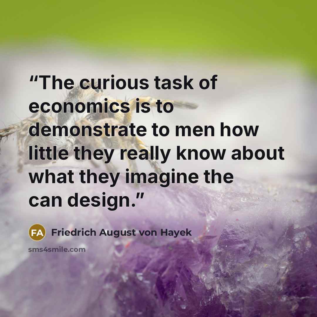 “The curious task of economics is to demonstrate to men how little they really know about what they imagine the can design.” quote by Friedrich August von Hayek