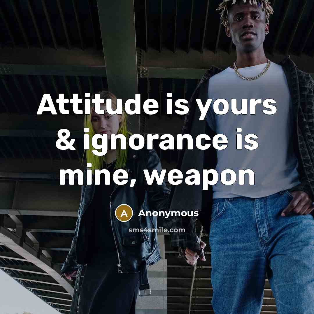 “Attitude is yours & ignorance is mine, weapon” quote by Anonymous