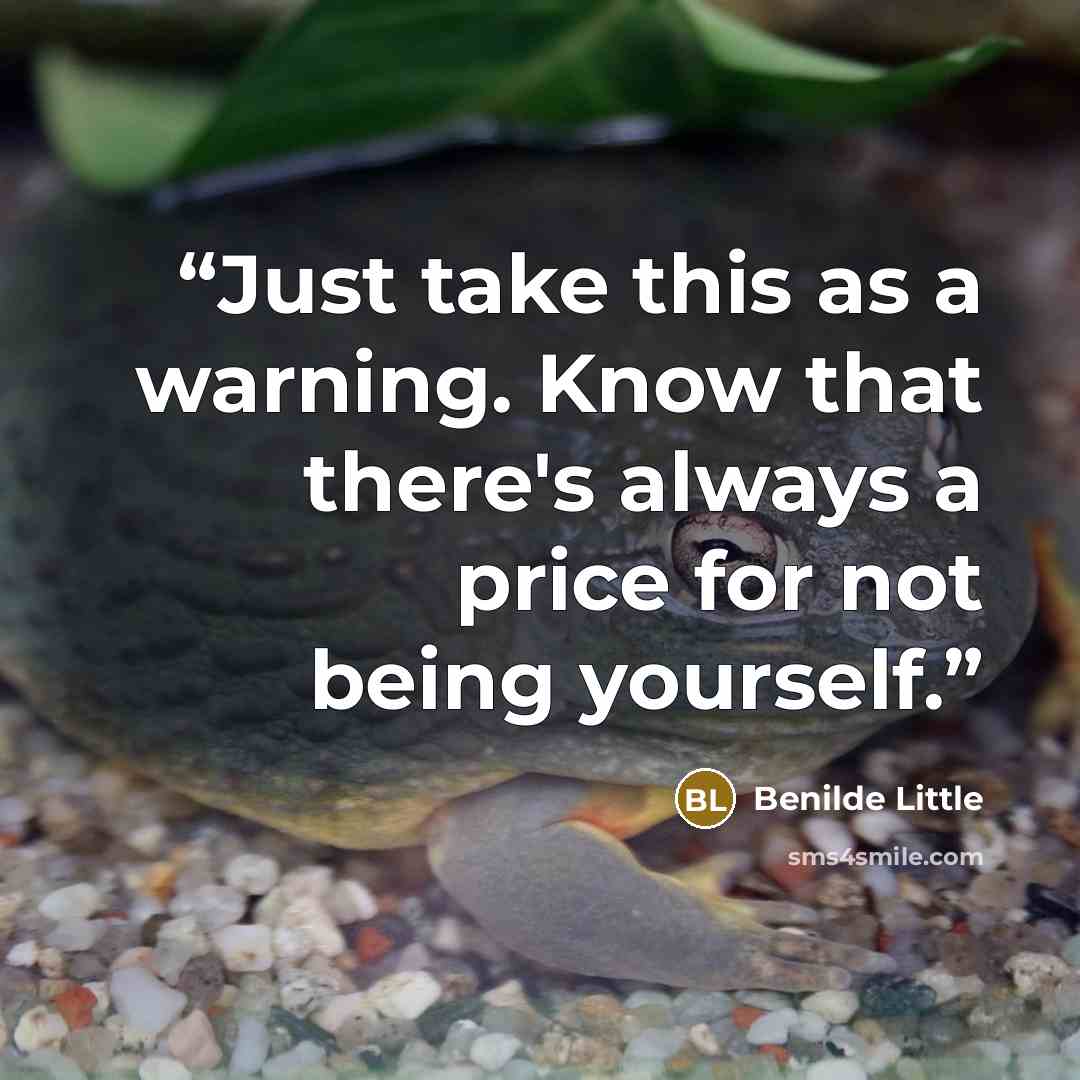 “Just take this as a warning. Know that there's always a price for not being yourself.” quote by Benilde Little