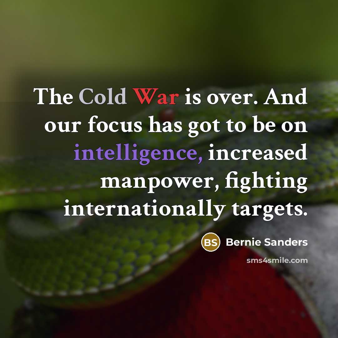 “The Cold War is over. And our focus has got to be on intelligence, increased manpower, fighting internationally targets.” quote by Bernie Sanders