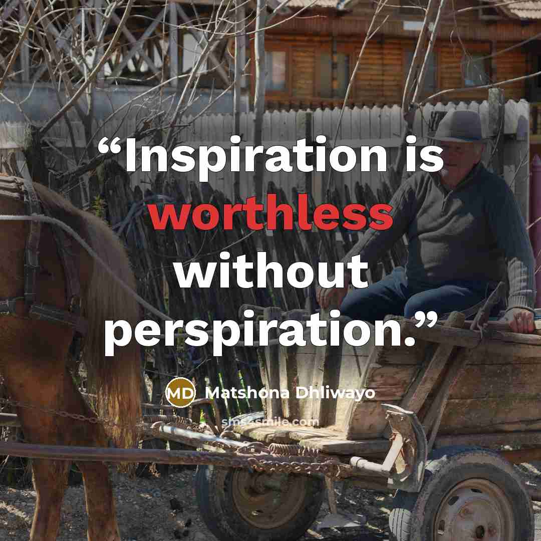 “Inspiration is worthless without perspiration.” quote by Matshona Dhliwayo