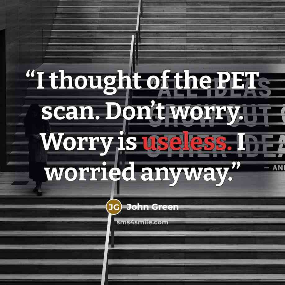 “I thought of the PET scan. Don’t worry. Worry is useless. I worried anyway.” quote by John Green