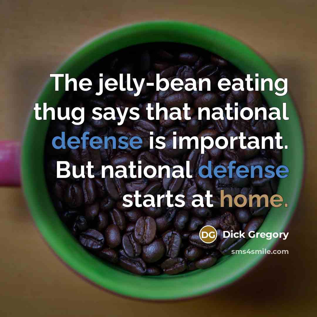 “The jelly-bean eating thug says that national defense is important. But national defense starts at home.” quote by Dick Gregory