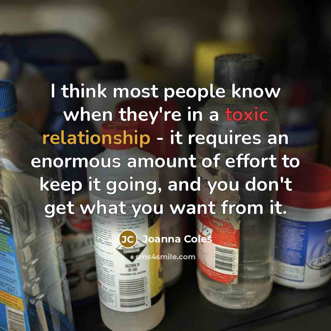 “I think most people know when they're in a toxic relationship - it requires an enormous amount of effort to keep it going, and you don't get what you want from it.” quote by Joanna Coles