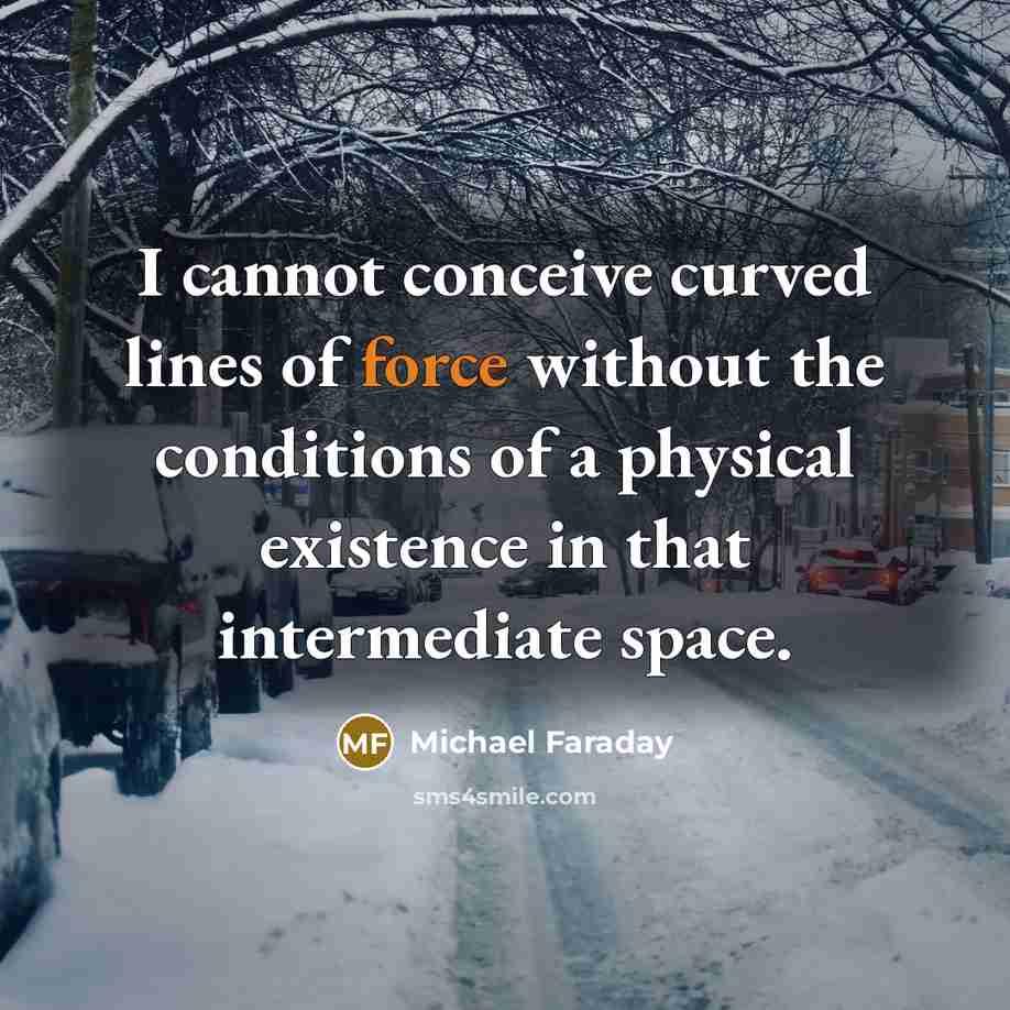 “I cannot conceive curved lines of force without the conditions of a physical existence in that intermediate space.” quote by Michael Faraday