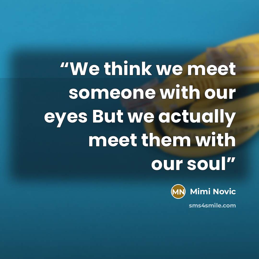 “We think we meet someone with our eyes But we actually meet them with our soul” quote by Mimi Novic
