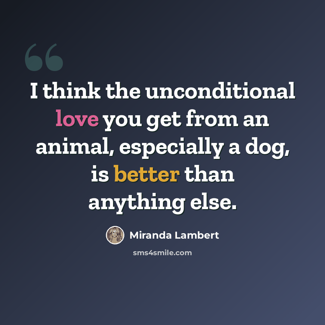 “I think the unconditional love you get from an animal, especially a dog, is better than anything else.” quote by Miranda Lambert