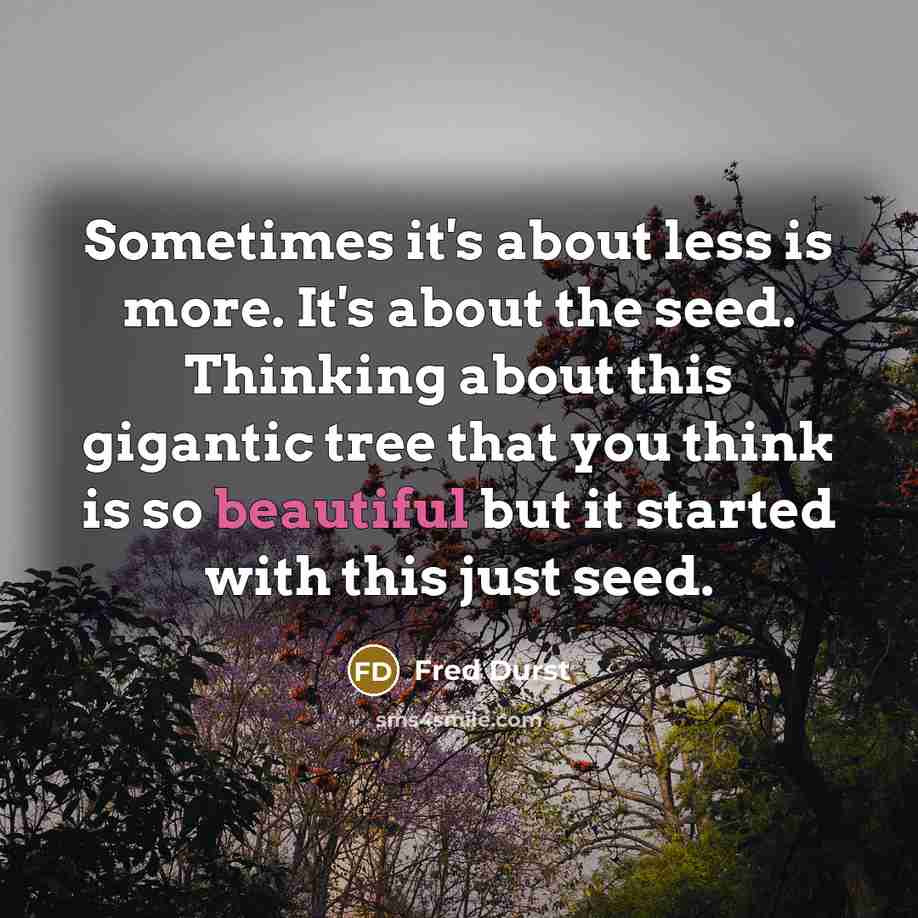 “Sometimes it's about less is more. It's about the seed. Thinking about this gigantic tree that you think is so beautiful but it started with this just seed.” quote by Fred Durst