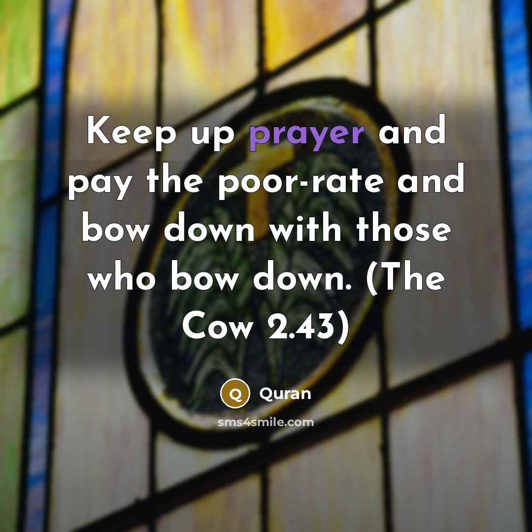 “Keep up prayer and pay the poor-rate and bow down with those who bow down. (The Cow 2.43)” quote by Quran