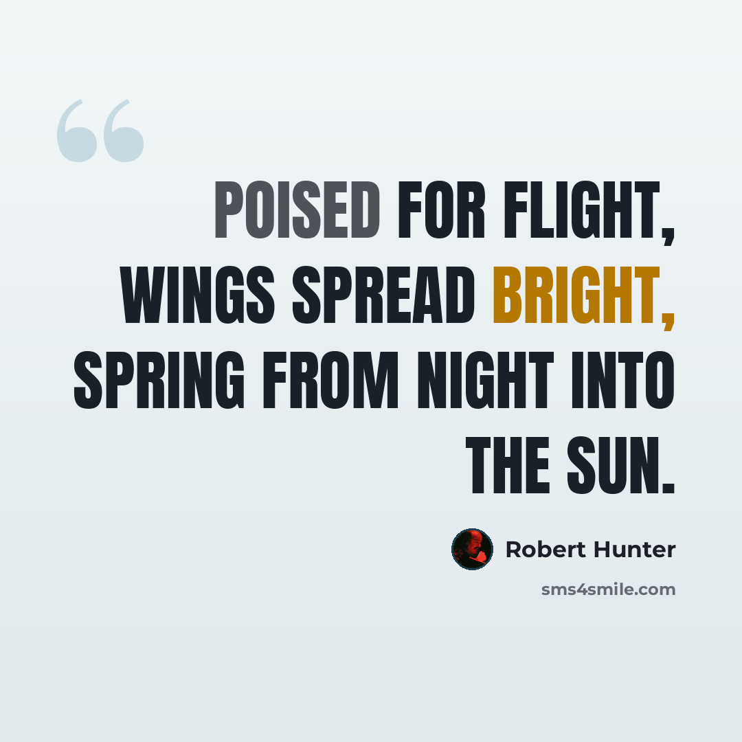 “Poised for flight, Wings spread bright, Spring from night into the Sun.” quote by Robert Hunter