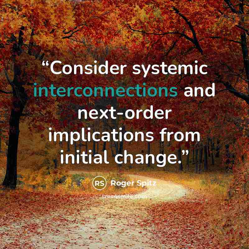 “Consider systemic interconnections and next-order implications from initial change.” quote by Roger Spitz