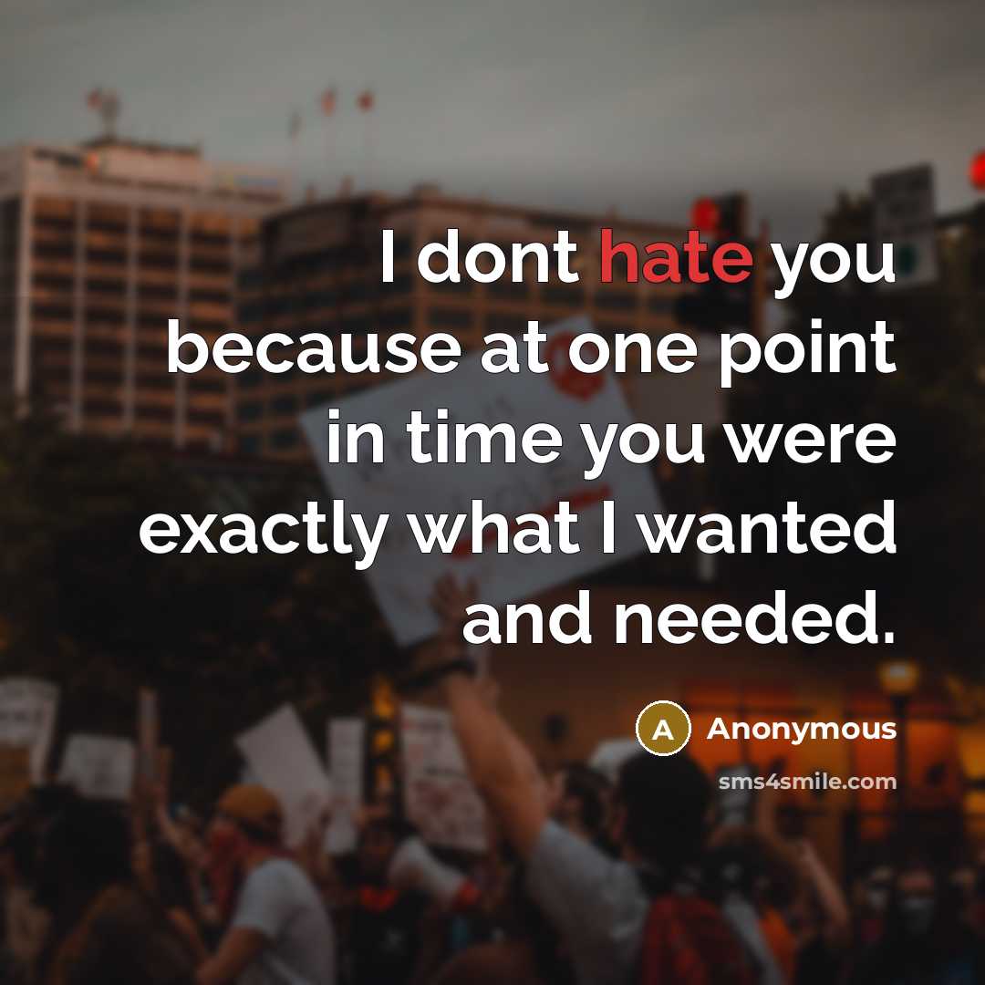 “I dont hate you because at one point in time you were exactly what I wanted and needed.” quote by Anonymous