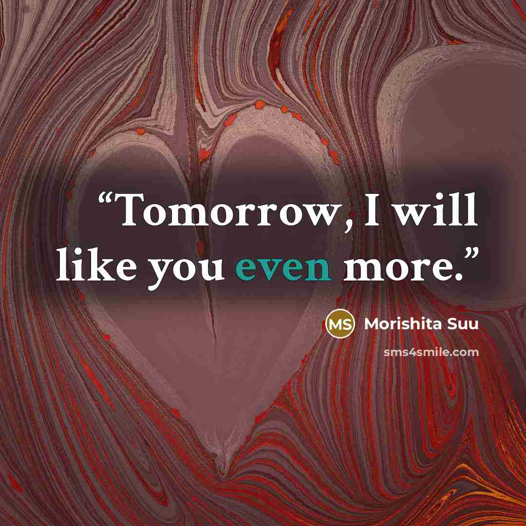 “Tomorrow, I will like you even more.” quote by Morishita Suu