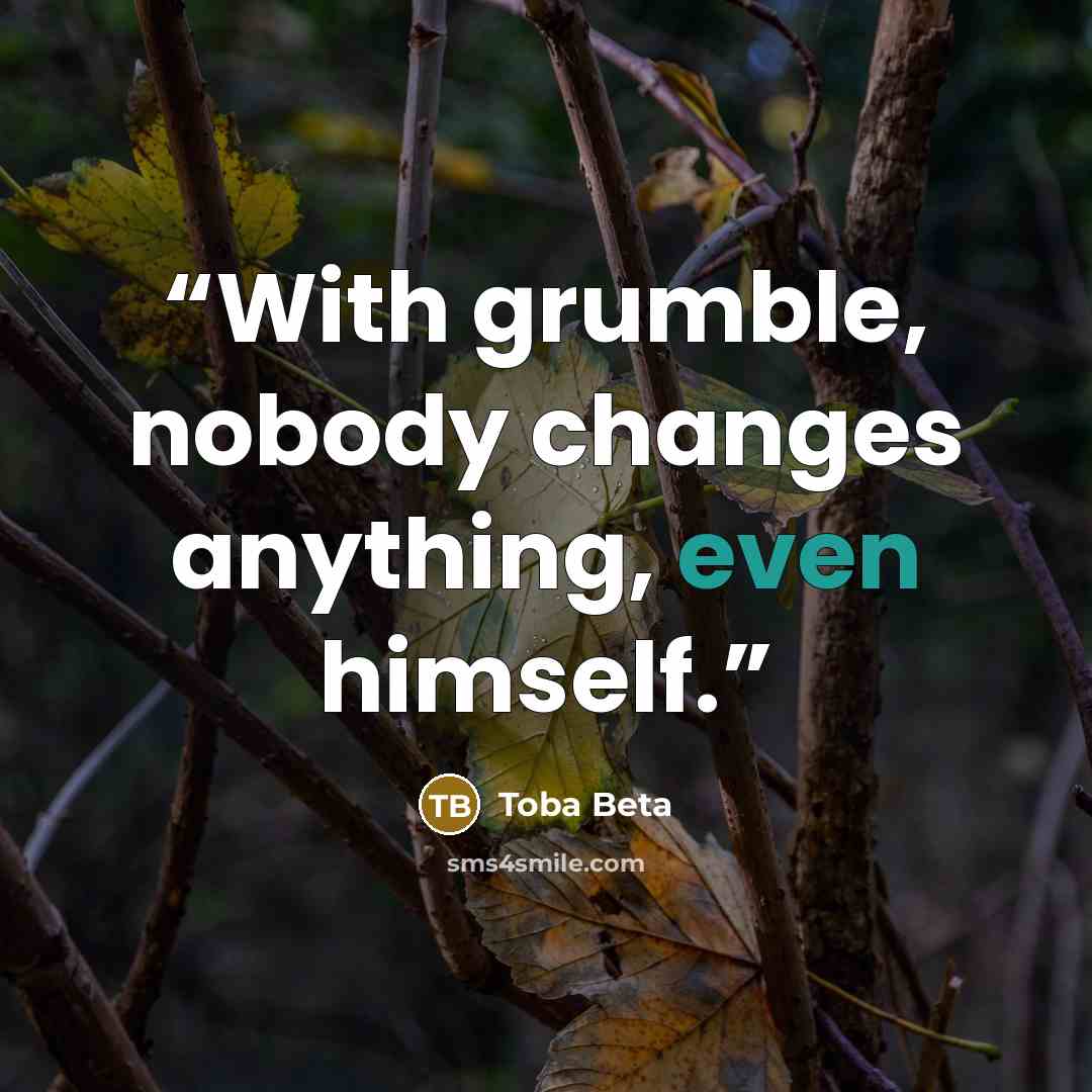 “With grumble, nobody changes anything, even himself.” quote by Toba Beta