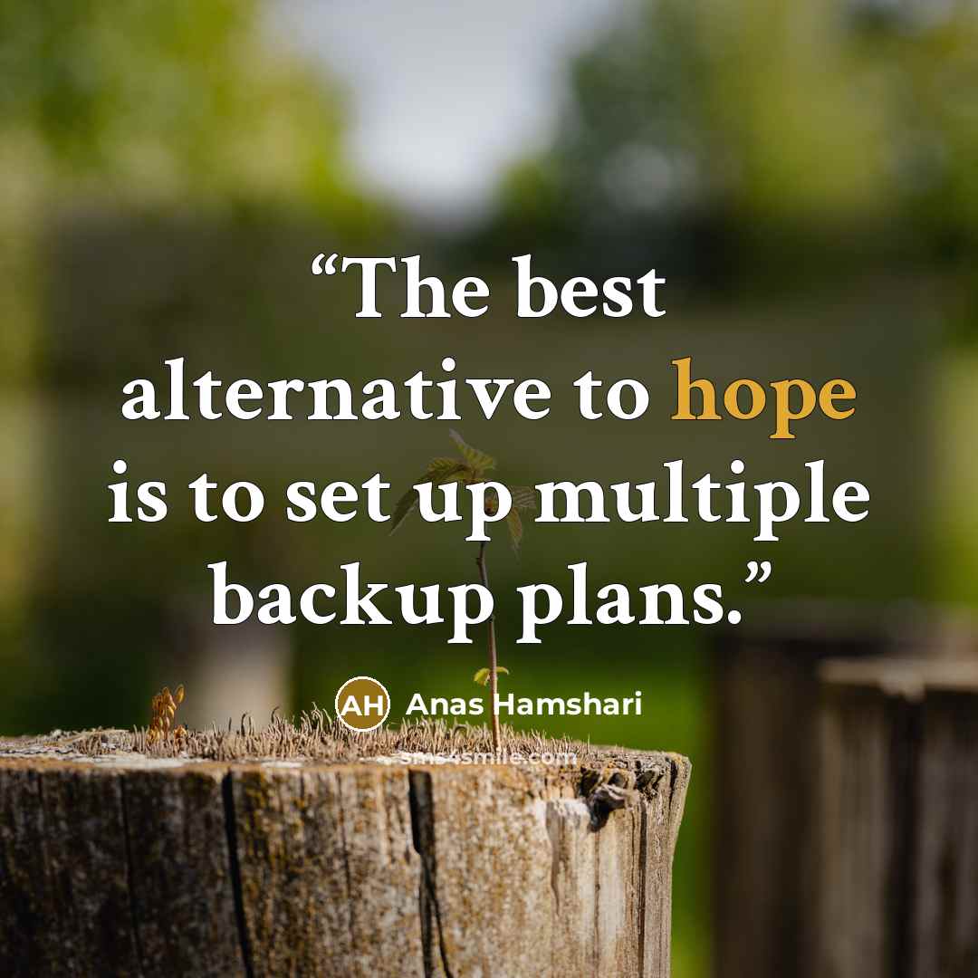 “The best alternative to hope is to set up multiple backup plans.” quote by Anas Hamshari