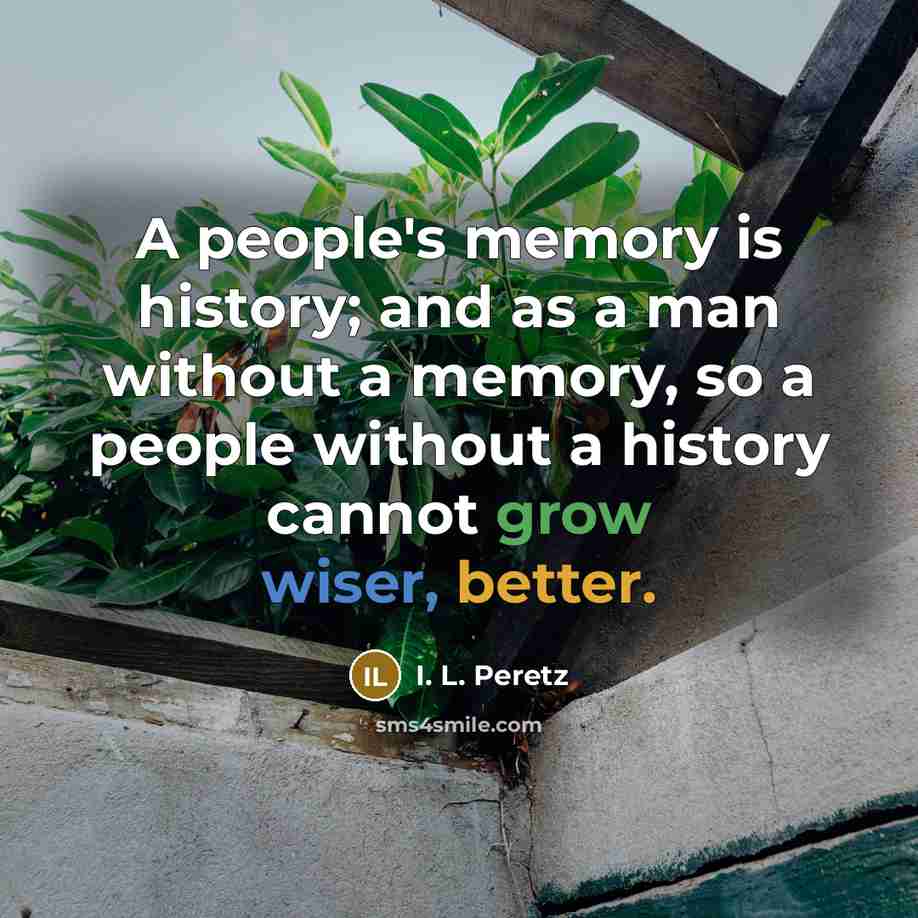 “A people's memory is history; and as a man without a memory, so a people without a history cannot grow wiser, better.” quote by I. L. Peretz