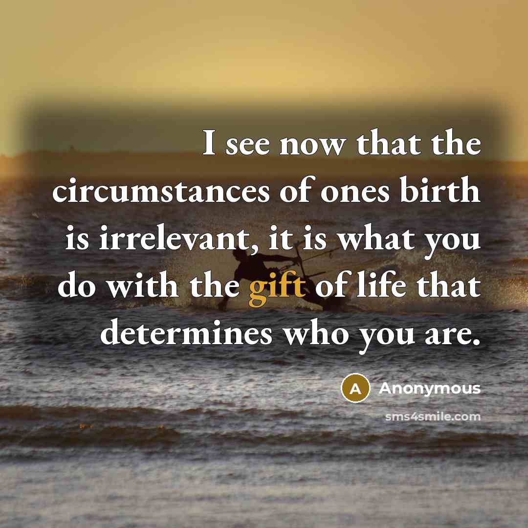 “I see now that the circumstances of ones birth is irrelevant, it is what you do with the gift of life that determines who you are.” quote by Anonymous