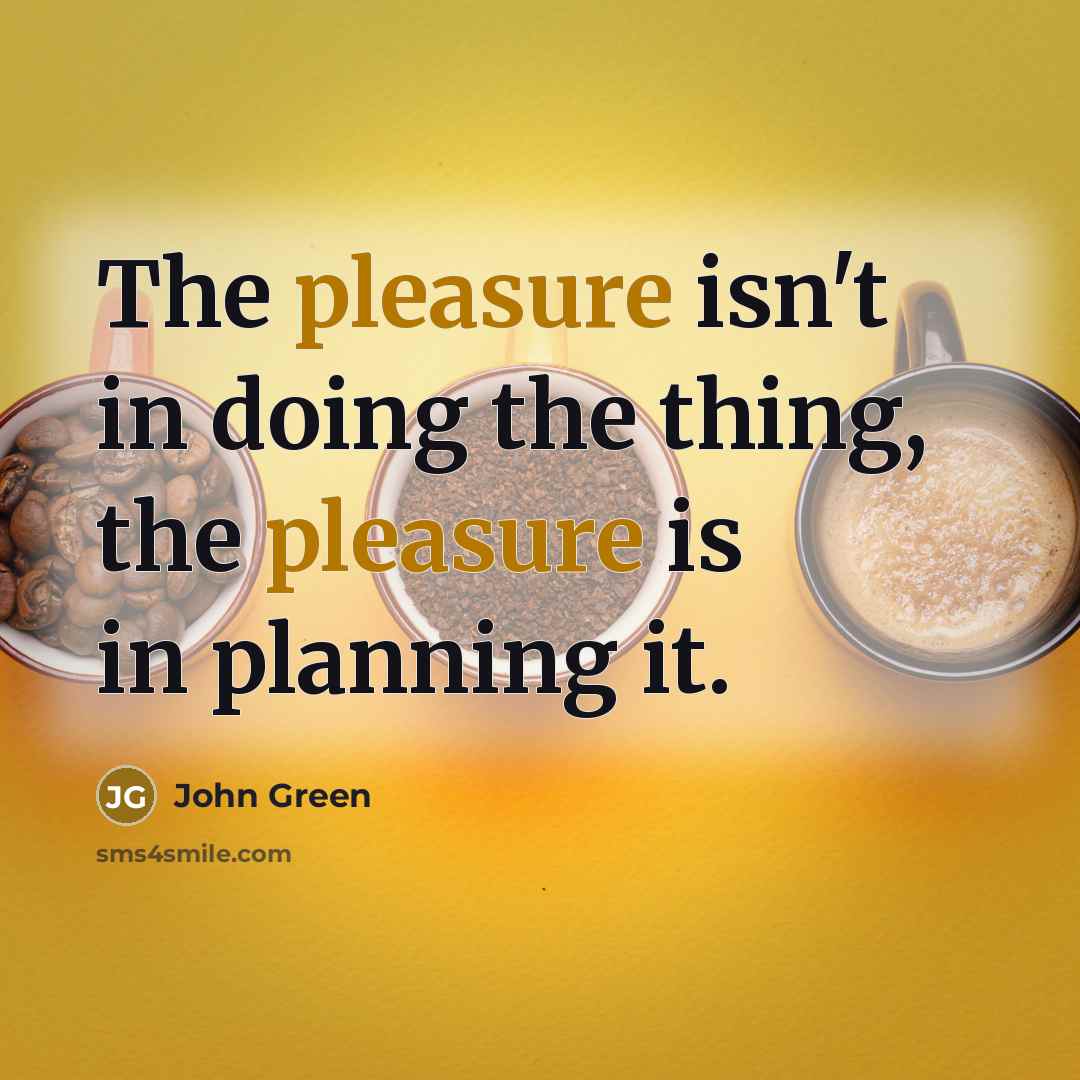 “The pleasure isn't in doing the thing, the pleasure is in planning it.” quote by John Green