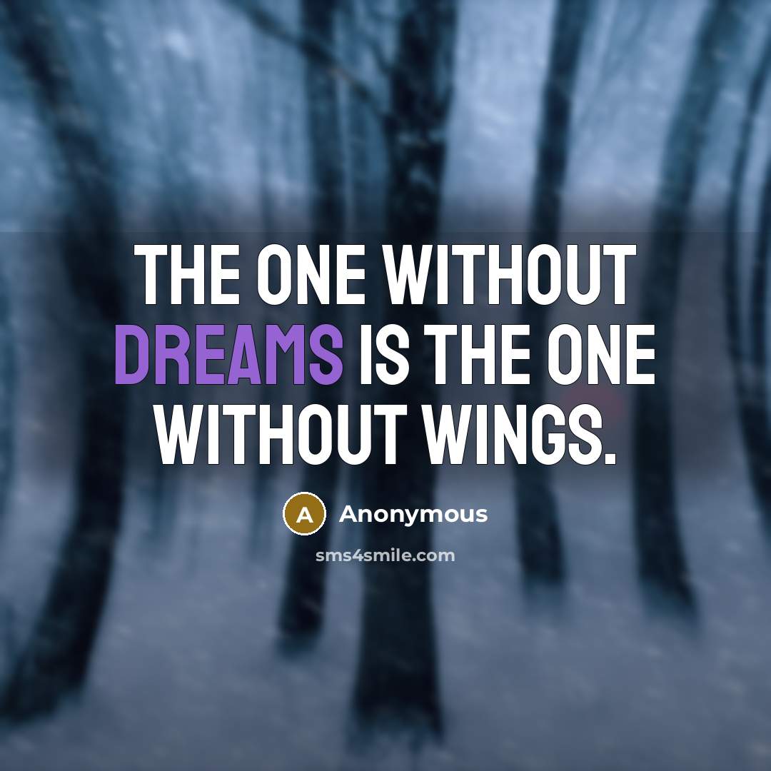 “The one without dreams is the one without wings.” quote by Anonymous