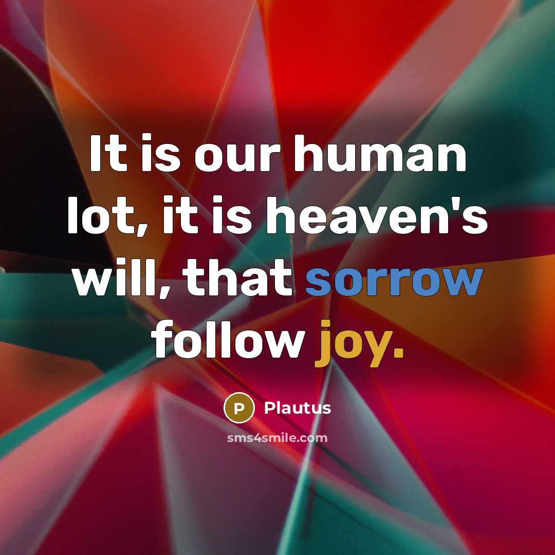 “It is our human lot, it is heaven's will, that sorrow follow joy.” quote by Plautus