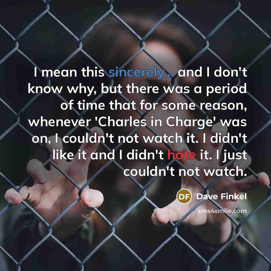 “I mean this sincerely... and I don't know why, but there was a period of time that for some reason, whenever 'Charles in Charge' was on, I couldn't not watch it. I didn't like it and I didn't hate it. I just couldn't not watch.” quote by Dave Finkel
