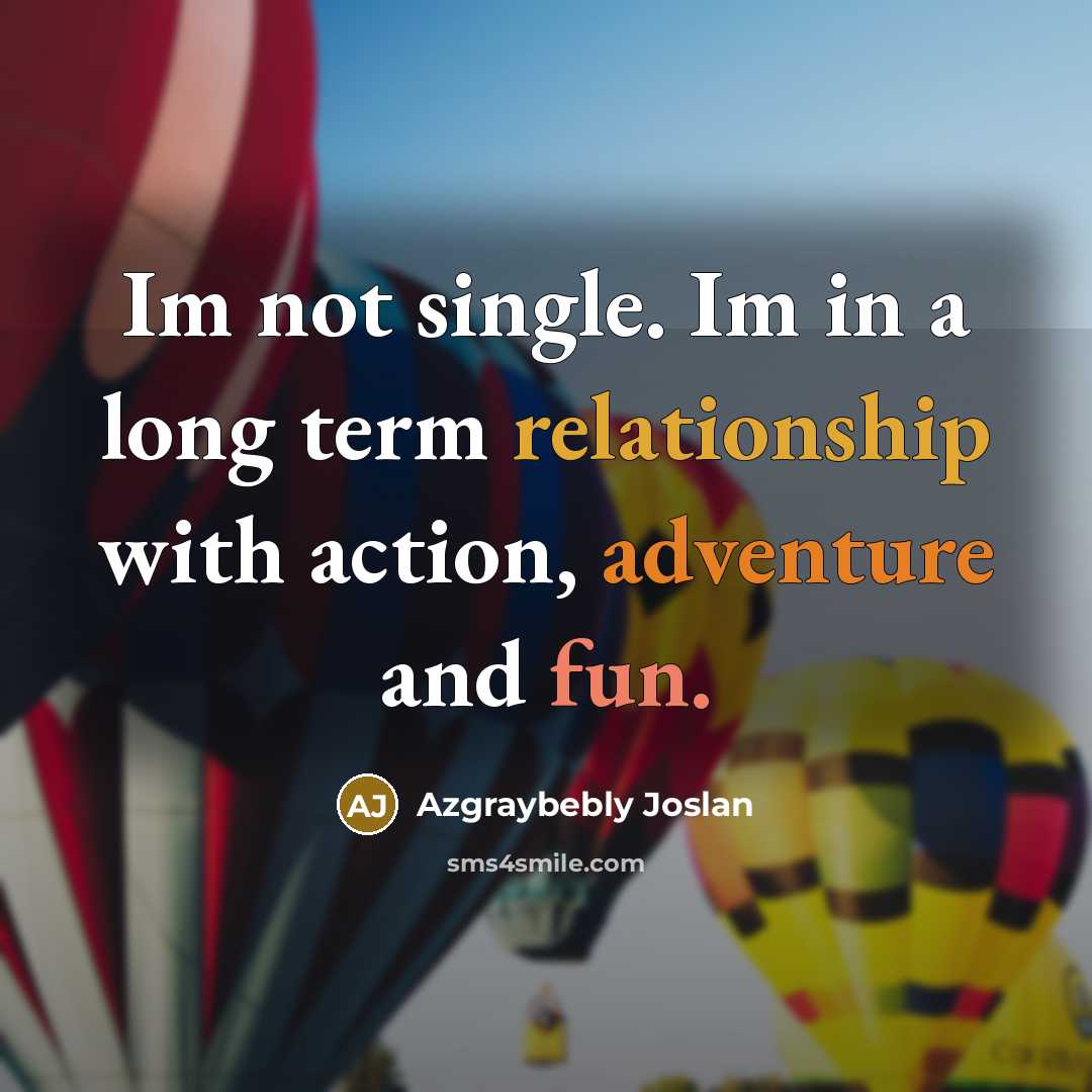 “Im not single. Im in a long term relationship with action, adventure and fun.” quote by Azgraybebly Joslan