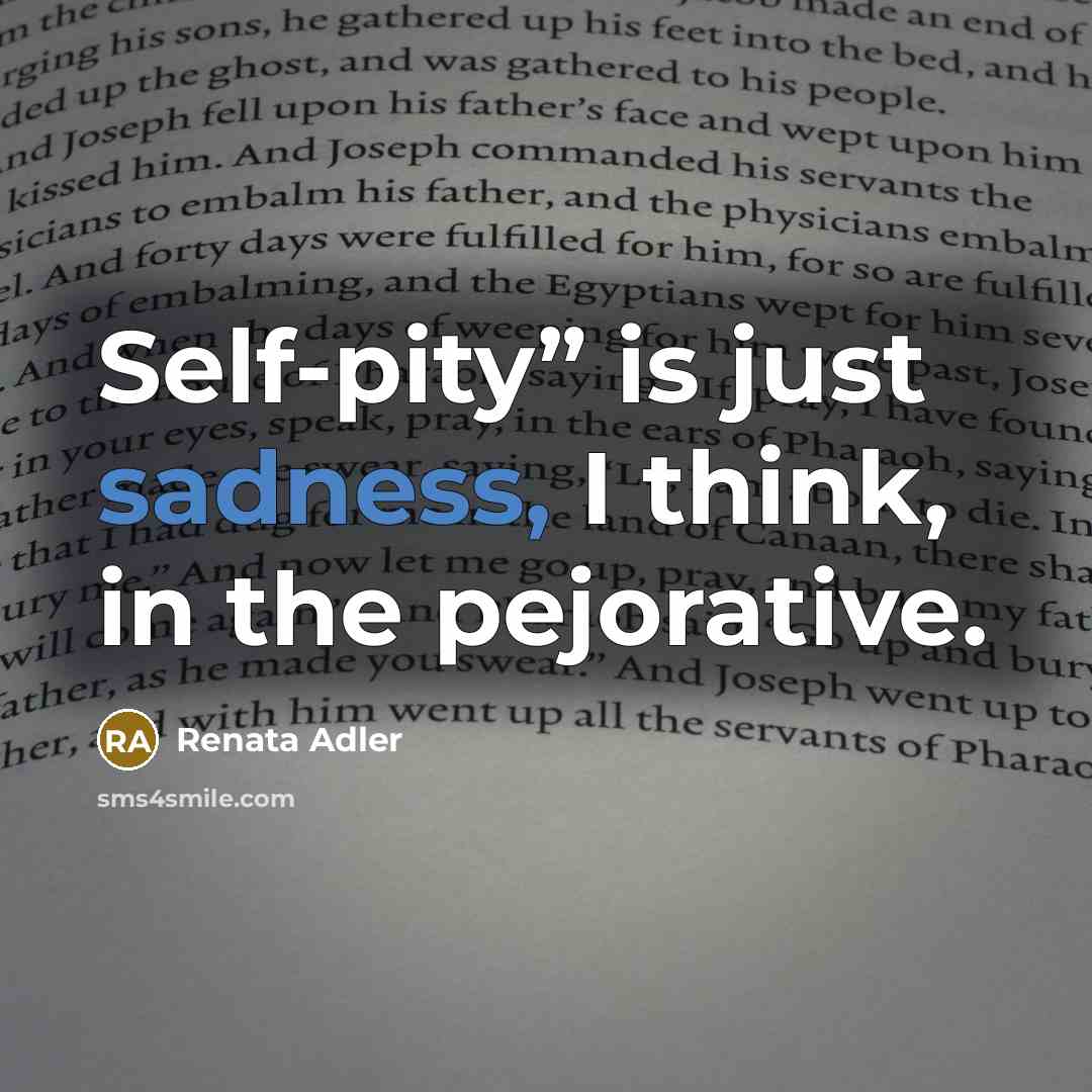 “Self-pity” is just sadness, I think, in the pejorative.” quote by Renata Adler