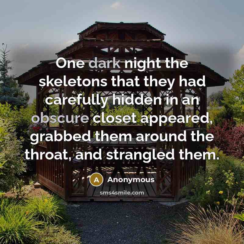 “One dark night the skeletons that they had carefully hidden in an obscure closet appeared, grabbed them around the throat, and strangled them.” quote by Anonymous
