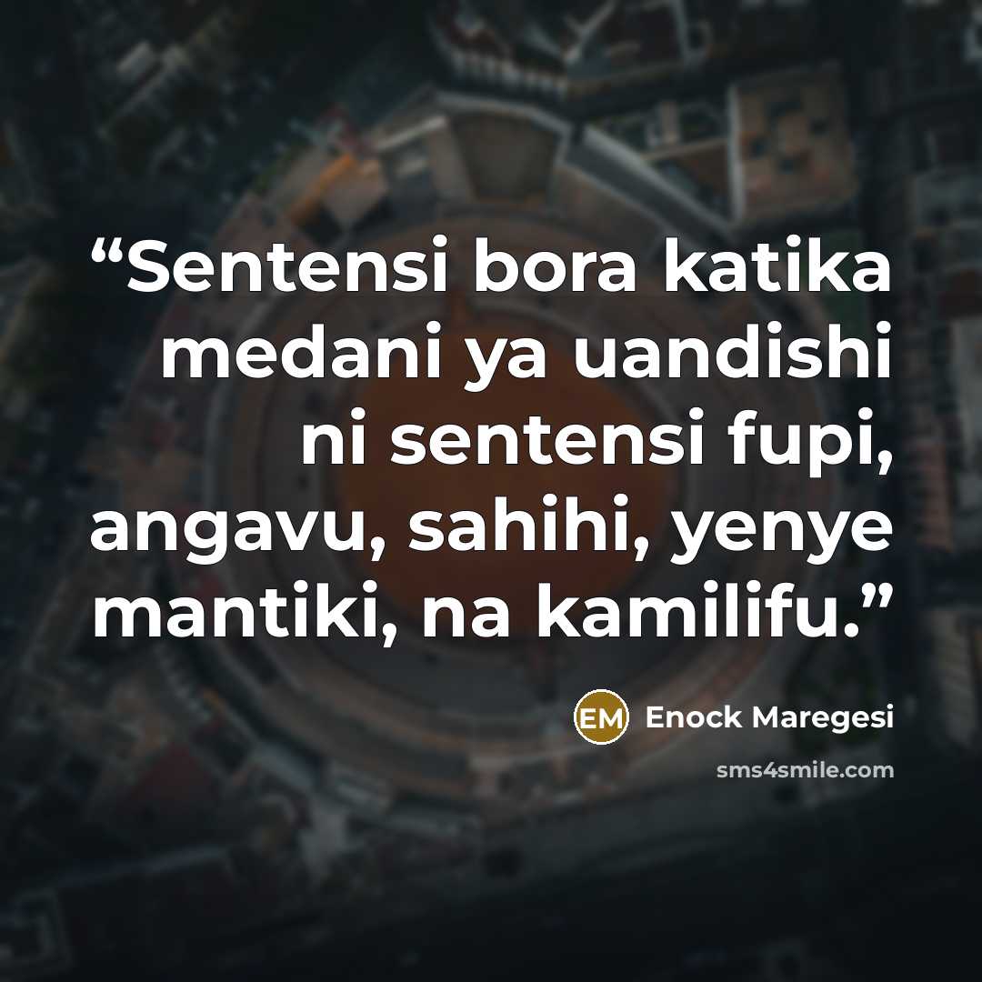 “Sentensi bora katika medani ya uandishi ni sentensi fupi, angavu, sahihi, yenye mantiki, na kamilifu.” quote by Enock Maregesi