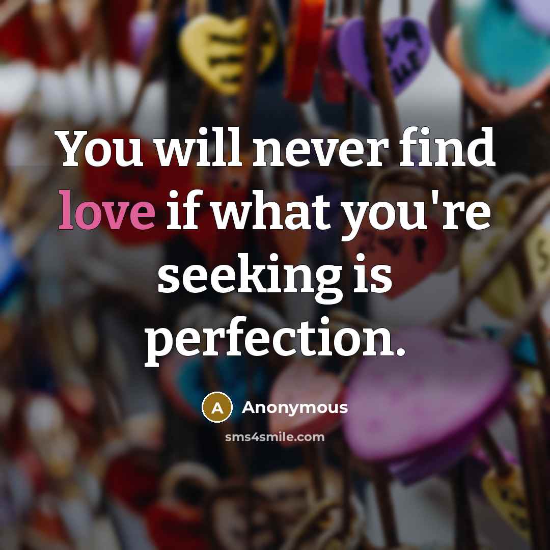 “You will never find love if what you're seeking is perfection.” quote by Anonymous