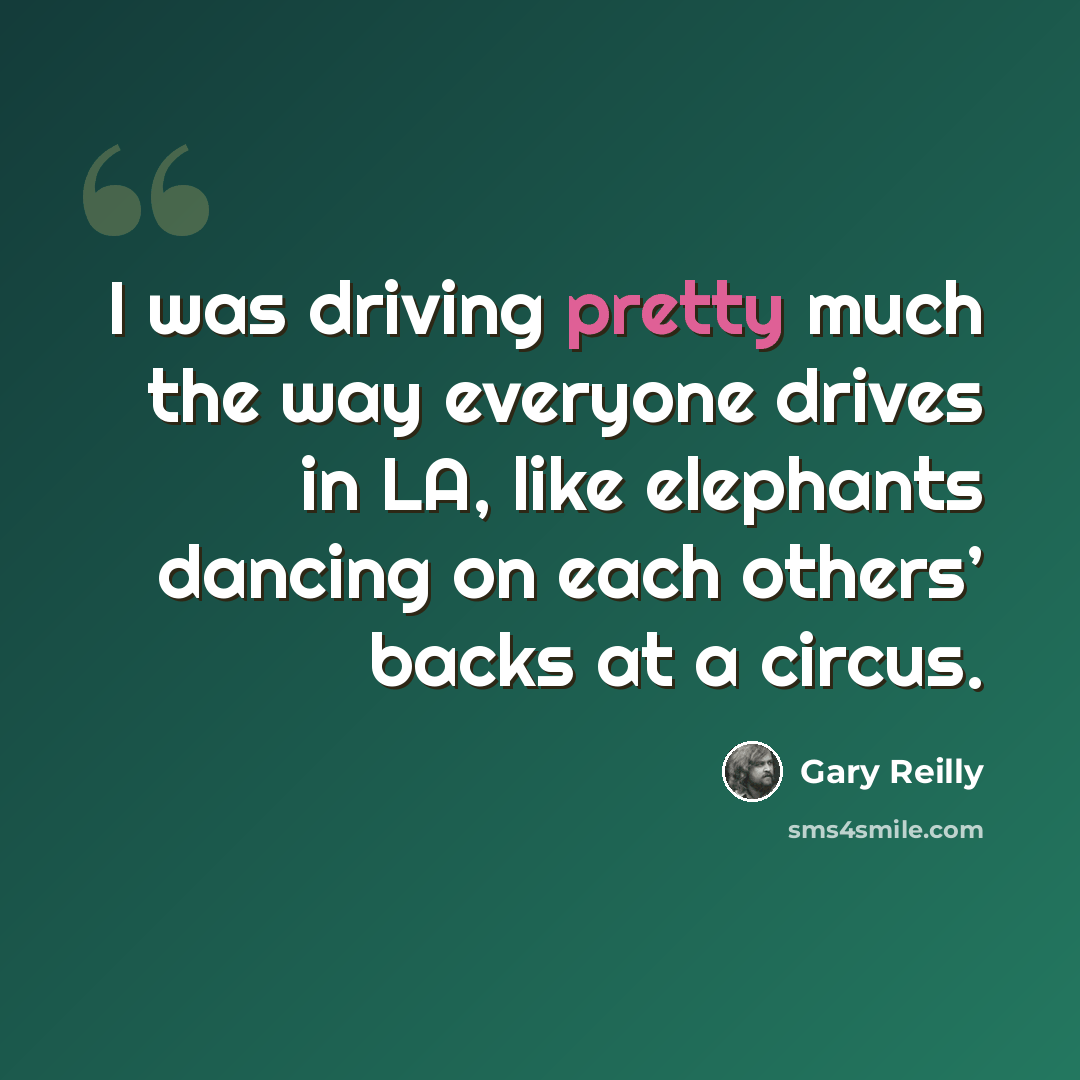 “I was driving pretty much the way everyone drives in LA, like elephants dancing on each others’ backs at a circus.” quote by Gary Reilly