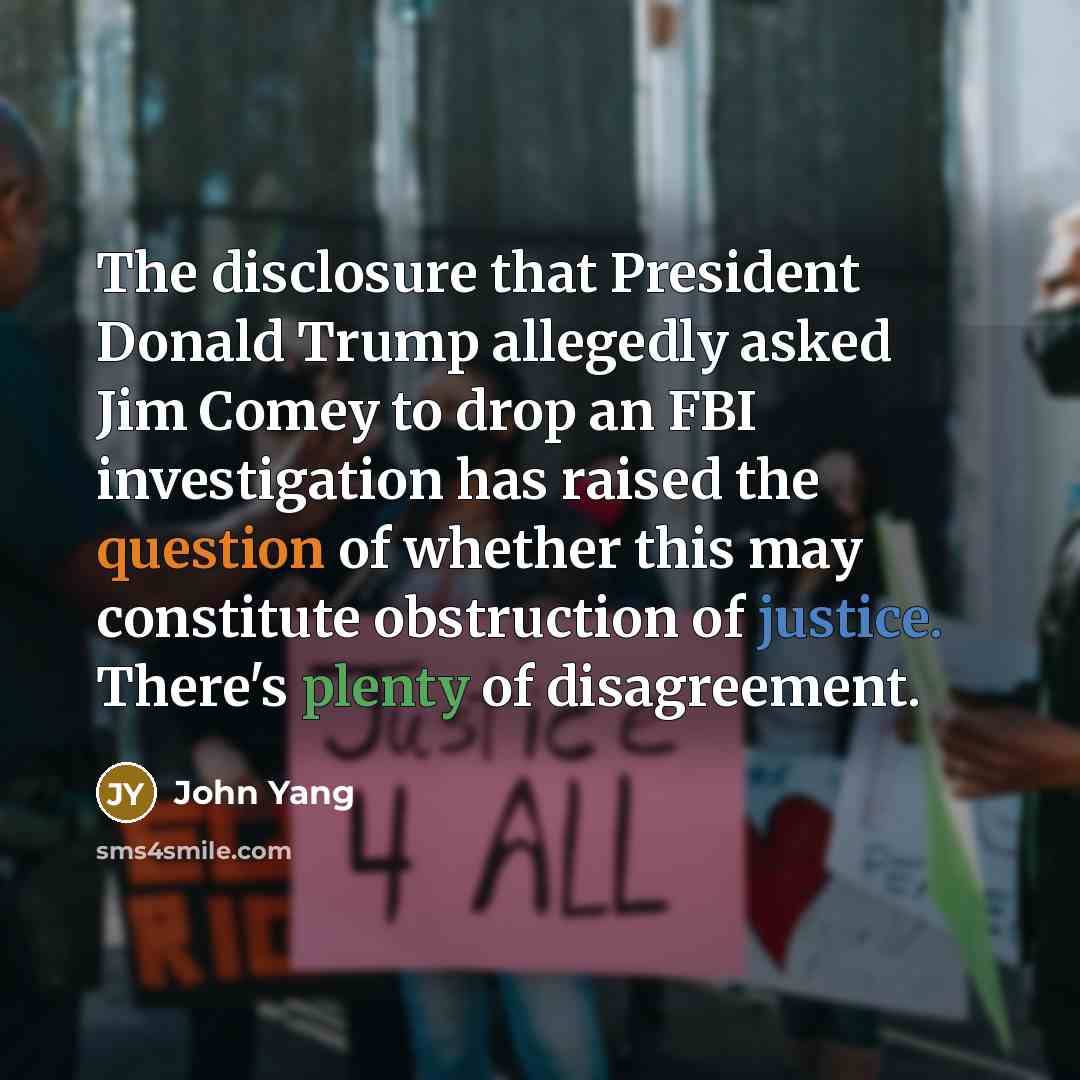 “The disclosure that President Donald Trump allegedly asked Jim Comey to drop an FBI investigation has raised the question of whether this may constitute obstruction of justice. There's plenty of disagreement.” quote by John Yang