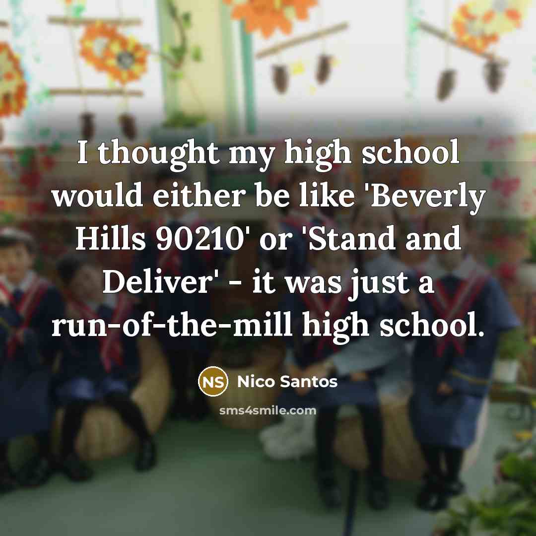 “I thought my high school would either be like 'Beverly Hills 90210' or 'Stand and Deliver' - it was just a run-of-the-mill high school.” quote by Nico Santos